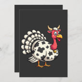 感謝祭の面白い牛の着ぐるみを着た七面鳥の家族 招待状 (正面/裏面)