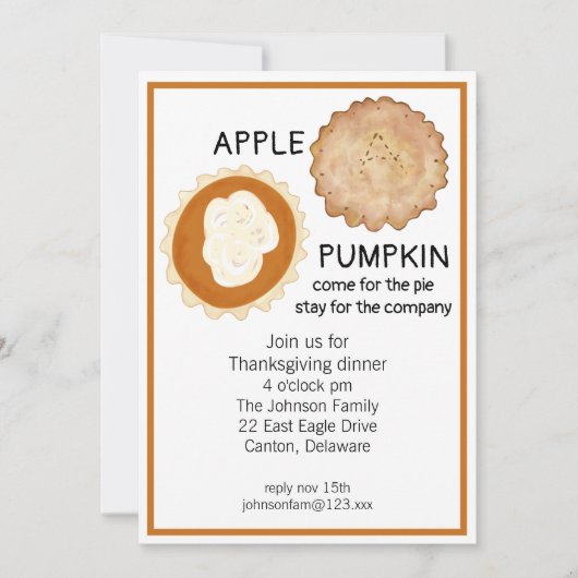感謝祭の食事とパイ 招待状 (正面)