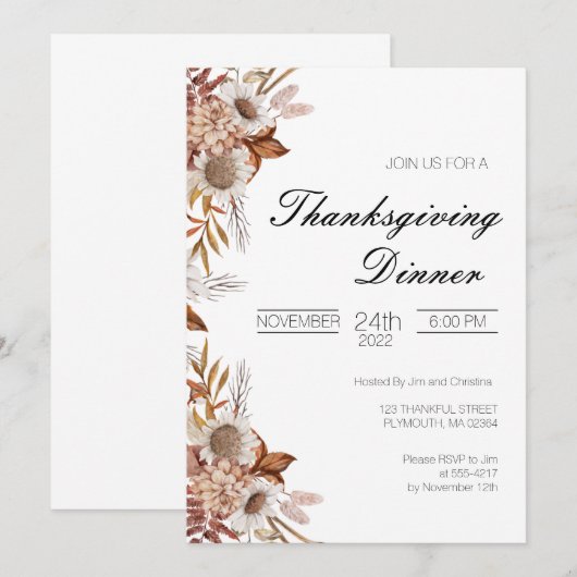 感謝祭の食事への招待 招待状 (正面/裏面)