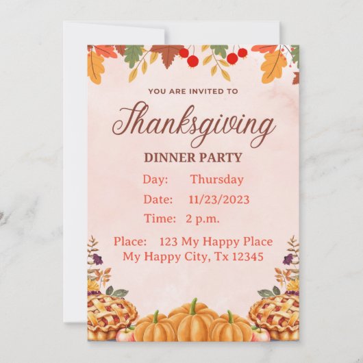 感謝祭の食事への招待 招待状 (正面)