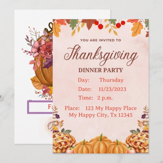 感謝祭の食事への招待 招待状 (正面/裏面)