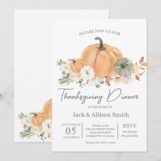 感謝祭の食事への招待 招待状 (正面/裏面)