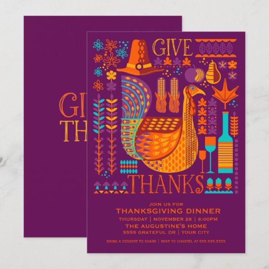 感謝祭の食事への招待 招待状 (正面/裏面)