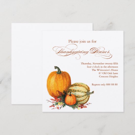 感謝祭の食事への招待 招待状 (正面/裏面)