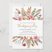 感謝祭の食事への招待 水彩の秋の落ち葉 招待状 (正面)
