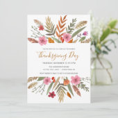 感謝祭の食事への招待 水彩の秋の落ち葉 招待状 (スタンド正面)