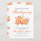 感謝祭の食事への招待 花のカボチャ 招待状 (正面/裏面)