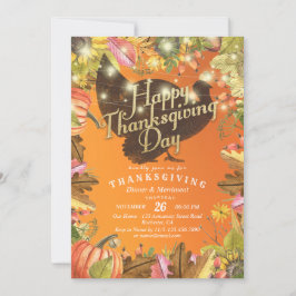 感謝祭の食事七面鳥かぼちゃと秋の葉 招待状