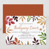 感謝祭の食事 カラフルな秋の葉 招待状 (正面/裏面)