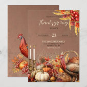 感謝祭の食事 七面鳥 かぼちゃ ろうそく 招待状 (正面/裏面)