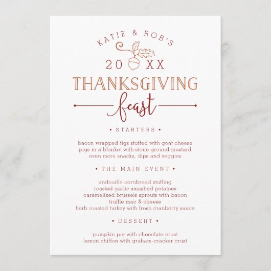 感謝祭の饗宴カスタムディナーメニュー メニュー (正面)
