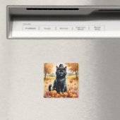 感謝祭の黒猫紅葉 マグネット (インサイチュ (食洗機))