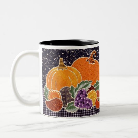 感謝祭の"感謝"のコーヒー・マグ与えて下さい ツートーンマグカップ (左)