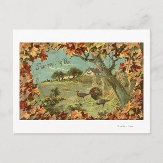 感謝祭のDayFallenの葉および七面鳥 シーズンポストカード (正面)