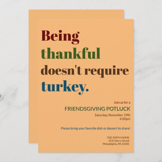 感謝祭はトルコを必要としない シーズンカード (正面/裏面)