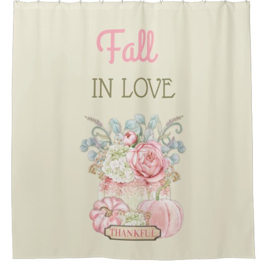 感謝祭みすぼらしいカボチャのピンクアイボリーセージ シャワーカーテン (正面)