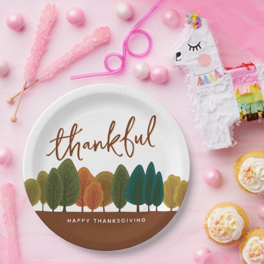 感謝祭りごちそう秋の木 ペーパープレート (パーティー)