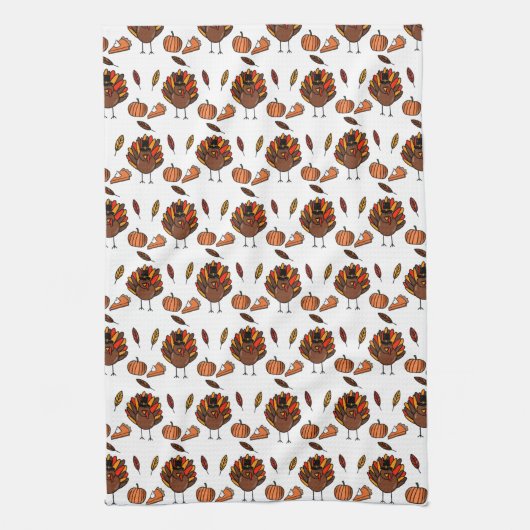 感謝祭をテーマにしたキッチンタオル(白) キッチンタオル (縦)