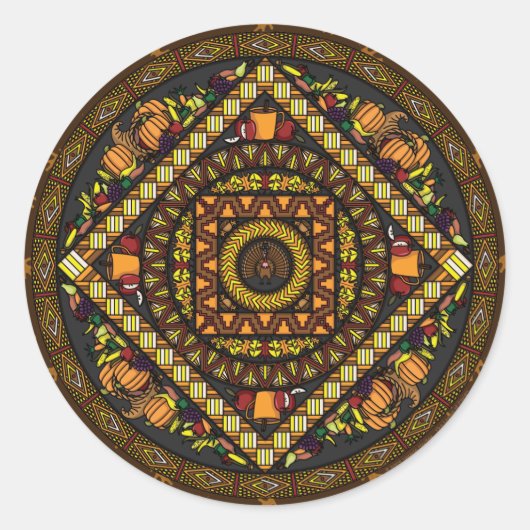 感謝祭アイコンのステッカー ラウンドシール (正面)