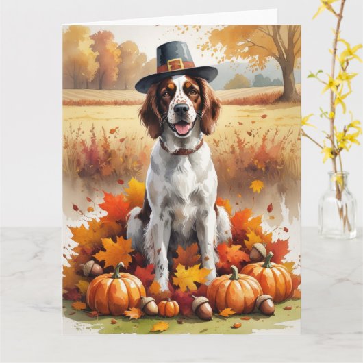 感謝祭アートの英語紅葉のセッター カード (黄色い花)