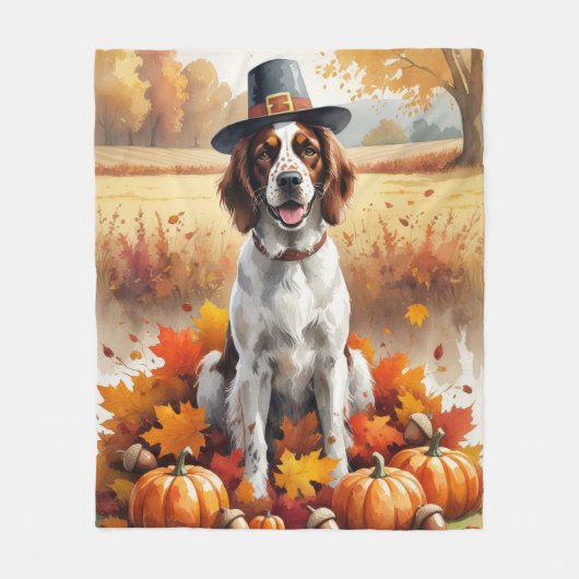 感謝祭アートの英語紅葉のセッター フリースブランケット (正面)
