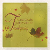 感謝祭ウィッシュタイポグラフィ葉 ガラスコースター (正面)