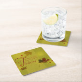 感謝祭ウィッシュタイポグラフィ葉 スクエアペーパーコースター (インサイチュ)