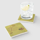 感謝祭ウィッシュタイポグラフィ葉 ストーンコースター (横)