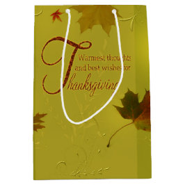 感謝祭ウィッシュタイポグラフィ葉 ミディアムペーパーバッグ