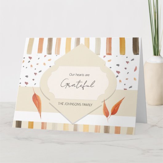 感謝祭ウォーターカラーオータムパステル葉 サンキューカード (正面)