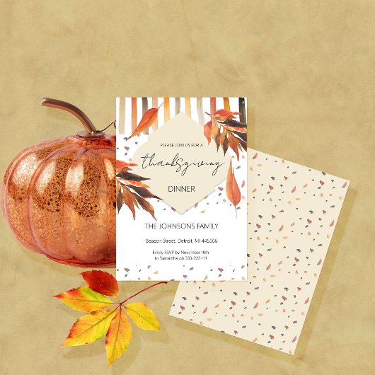 感謝祭ウォーターカラーオータムパステル葉 招待状