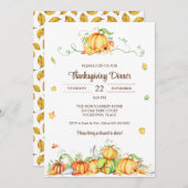 感謝祭ウォーターカラーパンプキンつる植物パーティー 招待状 (正面/裏面)