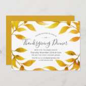 感謝祭ウォーターカラー秋金ゴールドウィローリース 招待状 (正面/裏面)