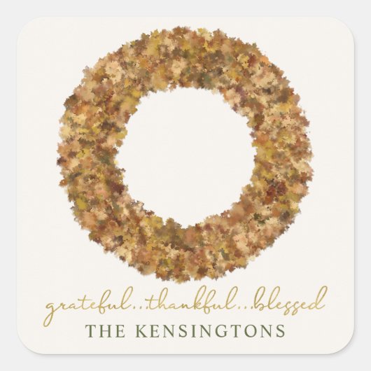 感謝祭エレガントのリース紅葉 スクエアシール (正面)