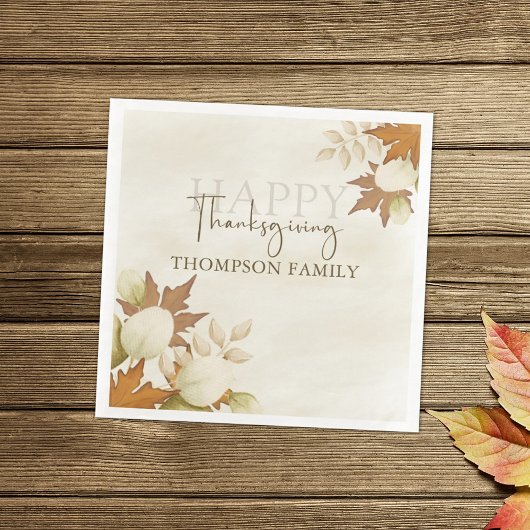 感謝祭エレガント七面鳥の緑の葉紙 スタンダードカクテルナプキン