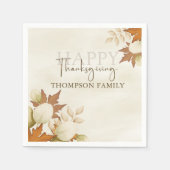 感謝祭エレガント七面鳥の緑の葉紙 スタンダードカクテルナプキン (正面)