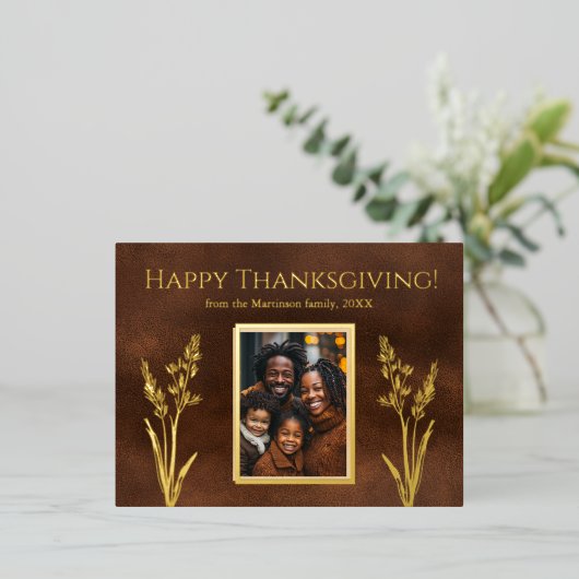 感謝祭エレガント家族写真秋植物学 箔シーズンポストカード (立ち正面)