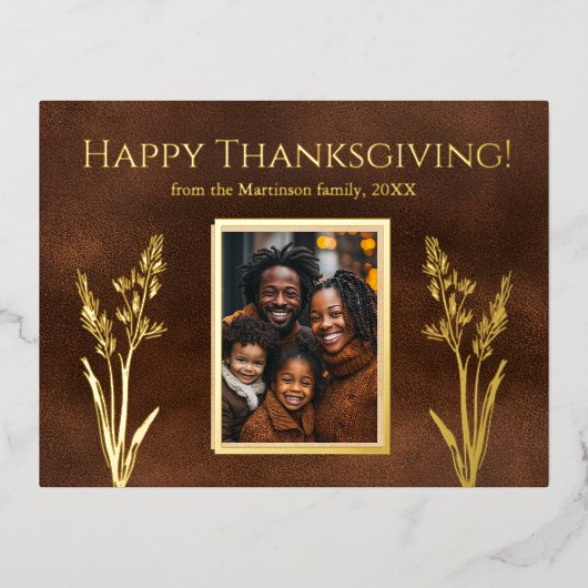 感謝祭エレガント家族写真秋植物学 箔シーズンポストカード (正面)