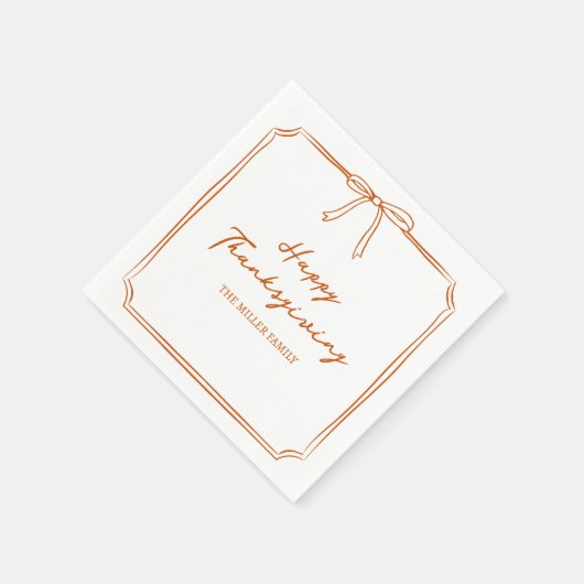 感謝祭エレガント焼きオレンジシンプル色シックボウ スタンダードカクテルナプキン (角)