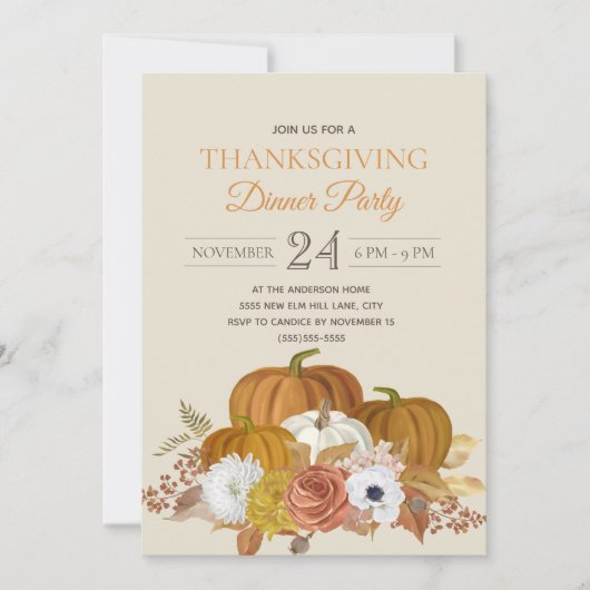 感謝祭エレガント素朴ディナーパーティー 招待状 (正面)