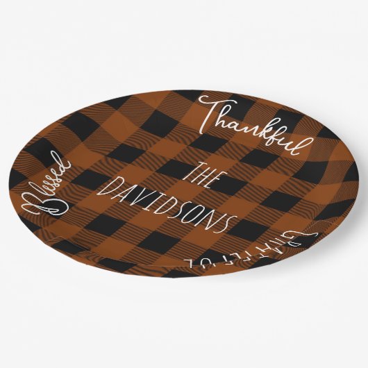 感謝祭オレンジバッファロープレイド紙プレート ペーパープレート (アングル)