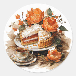 感謝祭オレンジパイイラストレーション ラウンドシール