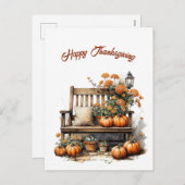 感謝祭オレンジフローラベンチイラストレーション シーズンポストカード (正面/裏面)