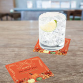 感謝祭オレンジ色のカボチャの弓の手を引いた スクエアペーパーコースター