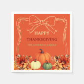 感謝祭オレンジ色のカボチャの弓の手を引いた スタンダードカクテルナプキン (正面)