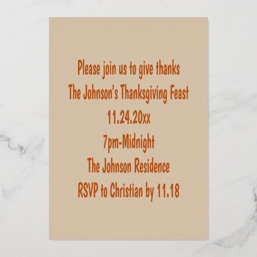 感謝祭オーク葉のカスタム招待状 箔招待状 (裏面)