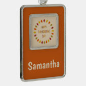 感謝祭オーク葉名前をカスタムする シルバープレートフレームオーナメント (右)