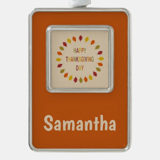 感謝祭オーク葉名前をカスタムする シルバープレートフレームオーナメント (正面)