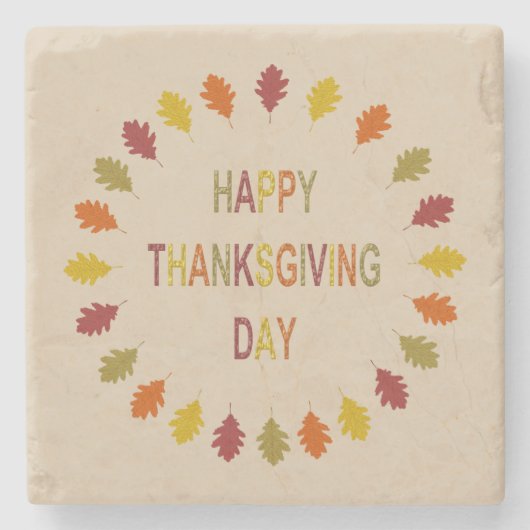 感謝祭オーク葉材 ストーンコースター (正面)