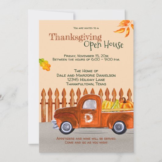 感謝祭オープンハウスオレンジトラックおもしろい 招待状 (正面)